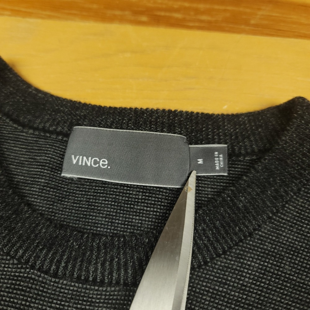 Vince Mens Gray Black Wool Blend Crew Neck Sweater Size M - Picture 3 of 13